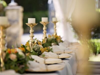 Wedding table setting detail at Pine Creek Place event venue on Johns Island
